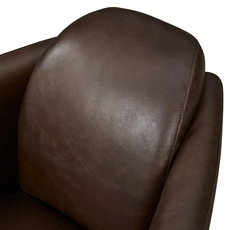 Clubhouse Genuine Leather Lounge Barrel Chair, Vintage Brown