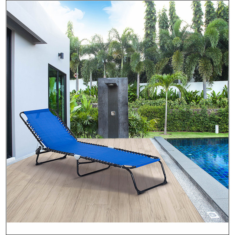 Folding Chaise Lounge Pool Chair, Patio Sun Tanning Chair, Outdoor Lounge Chair with 4-Position Reclining Back, Breathable Mesh Seat for Beach, Yard, Patio