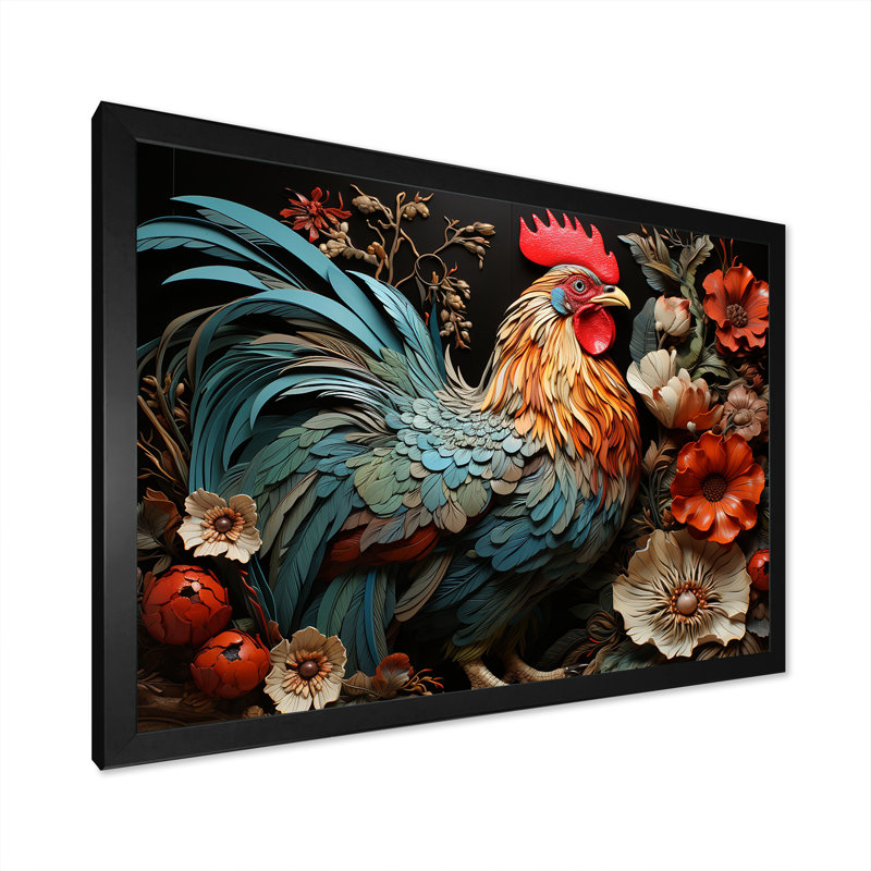 Art mural coq moderne avec coq moderne, H 24 po x l 32 po x P 1 po, Cadre d'angle fermé noir