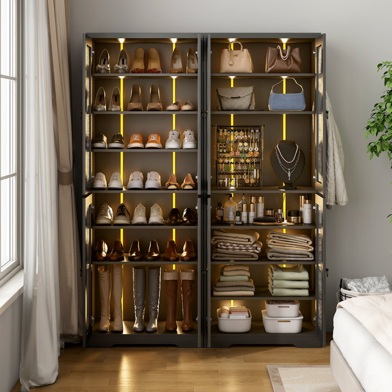 Armoire de rangement pour chaussures Erileat, 24 paires avec éclairage DEL et tablettes réglables, Noir