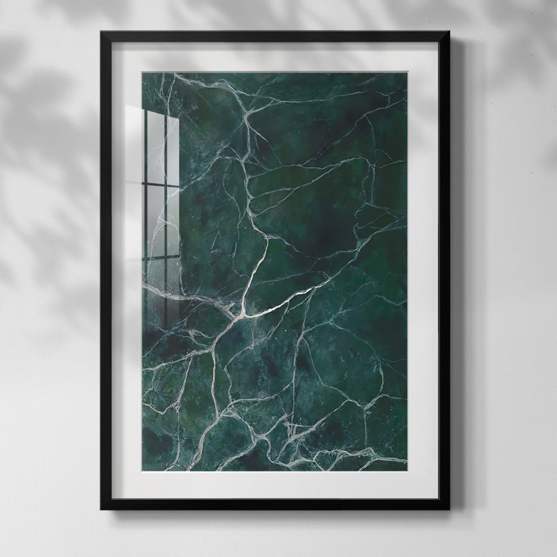 Jade marbre II, Blanc, Papier avec cadre noir