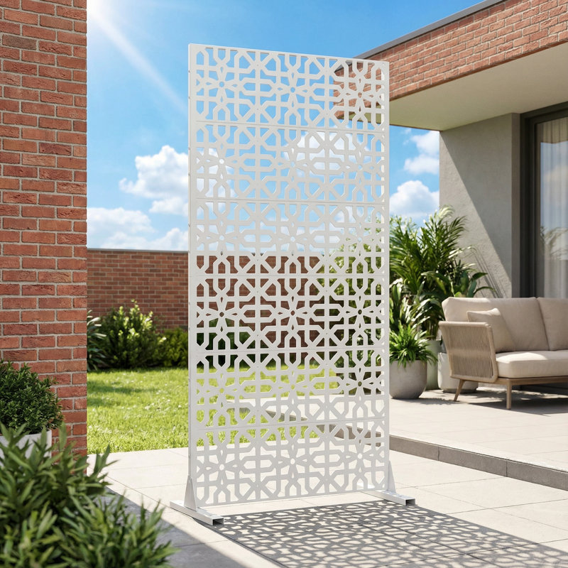 Motif de panneau d'intimité en métal, Blanc, H 72 po x l 35 po x P 16 po