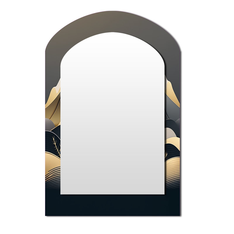 Dreamy Golden Mountain II - Large Arched Wall Mirror On Metal, 43" x 33"