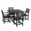 Ensemble de salle à manger d'extérieur en PEHD noir 5 pièces avec table carrée, trou pour parasol et 4 fauteuils-1197992665