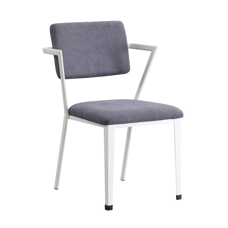 Chaise de bureau de style industriel avec tissu gris et finition blanche, dossier haut, siège fixe, coussinée, fabrication en métal, gracieux, coussin de siège, structure, housse, thème