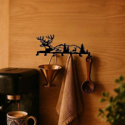 Bohemian Deer Key Holder Wall Organizer 5 Hook Entryway D... - Metal - 5 Pieces - Key Holder - Black - Decorative Design