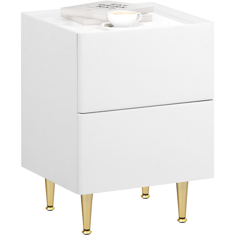 Ballone 2 Drawer Bedside Table, White/Golden