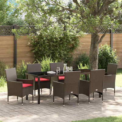 Table and Chair Set with Cushion 7 pcs Brown PE Rattan