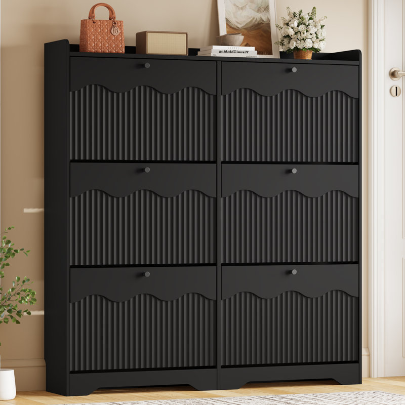 47.2" W Shoe Storage Cabinet with 6 Flip Drawers, Freestanding Organizer with Adjustable Shelf & Fluted Panel for Entryway