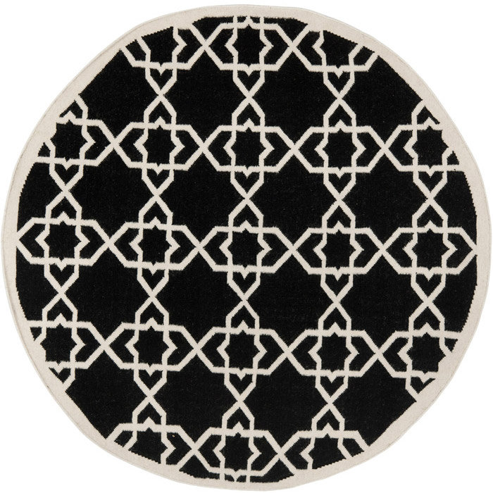Rodgers Hand Woven Flat Weave Wool/Cotton Geometric Rug in Ivory/Black, Round 6' 