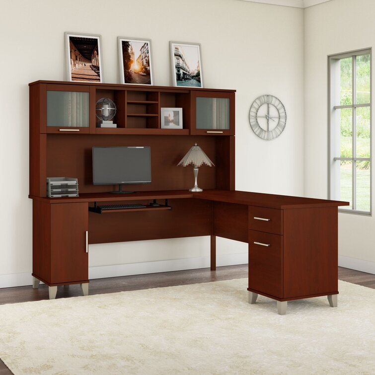 White 71 x 71 L-Shaped Office Desk with Hutch