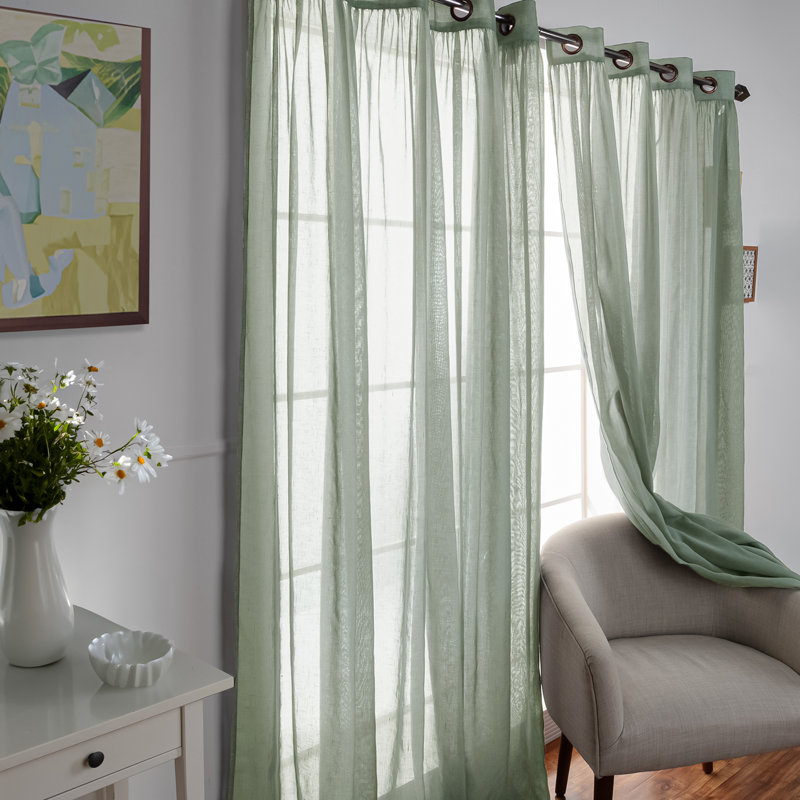 Gathered Linen-Textured Grommet Semi-Sheer Curtains (Set Of 2), 52" W x 96" L, Reseda