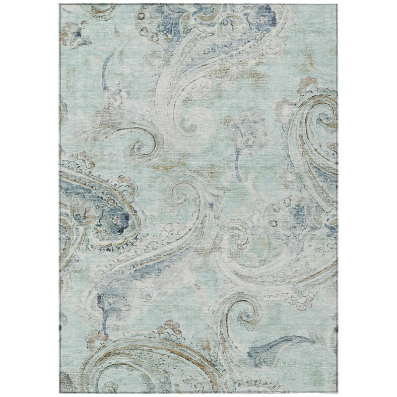 Machine Washable Indoor/Outdoor Chantille ACN2747 Paisley Rug, Aqua, 3' x 5'