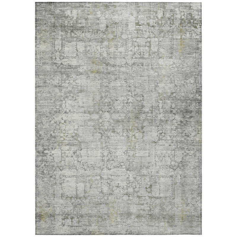 Machine Washable Indoor/Outdoor Xhevrie Gray Rug, Rectangle 2'6" x 3'10"