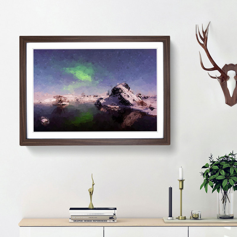Northern Lights Aurora Borealis in Abstract - Picture Frame Graphic Art Print, 36cm H x 48cm W x 2cm D, Walnut Framed