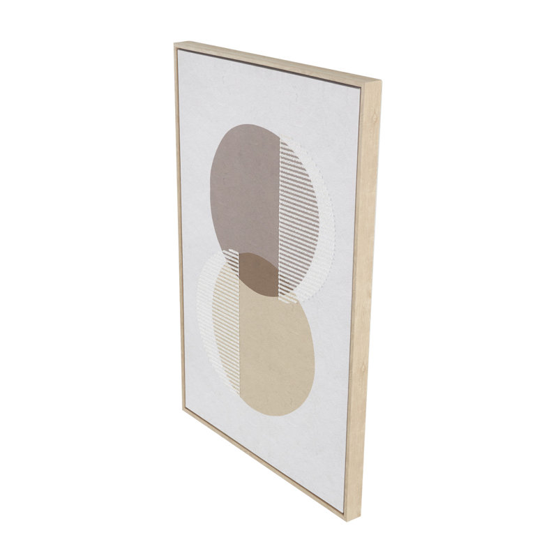 Wooden Overlapping Circle Geometric Living Room Framed Wall Art with White Fabric Detailing