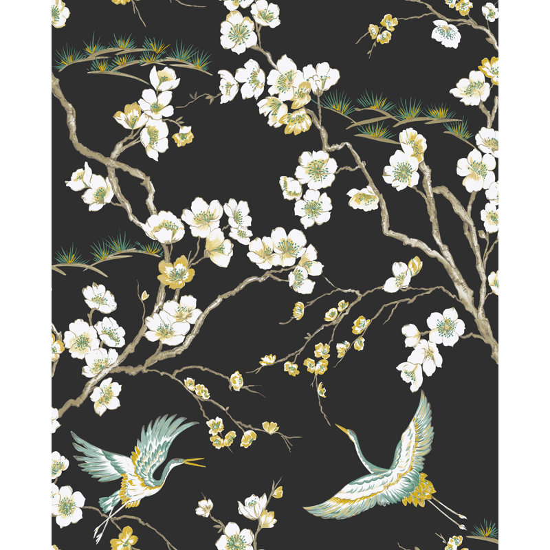 Kabuki Floral Vinyl Wallpaper Roll, Black