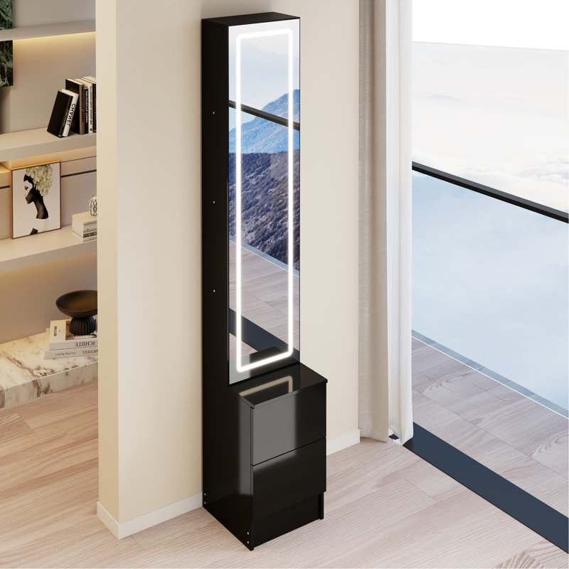 Longueur 11,8 po x largeur 15,7 po x hauteur 63 po, armoire à miroir à DEL, armoire à cosmétiques, armoire à bijoux, 3 couleurs, luminosité réglable, très grand miroir, rangement multicouche à grande capacité