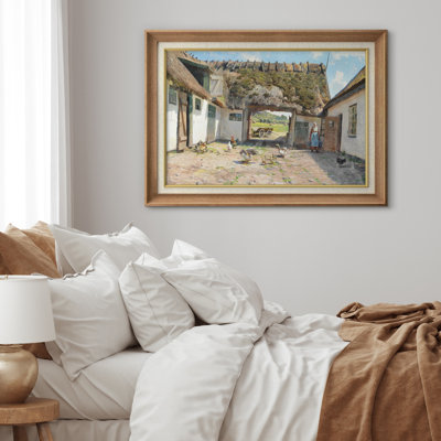 Rustic Farm Courtyard Geese Artwork, Country Kitchen Pictures, Framed Canvas Giclee Print Wall Art.