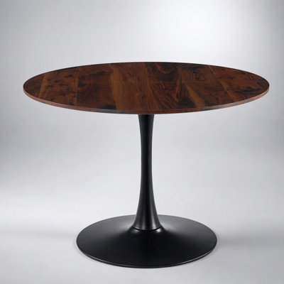 Mid-Century Walnut Top Tulip Table, Versatile for Dining and Leisure, Round MDF Table Top with Stable Metal Base