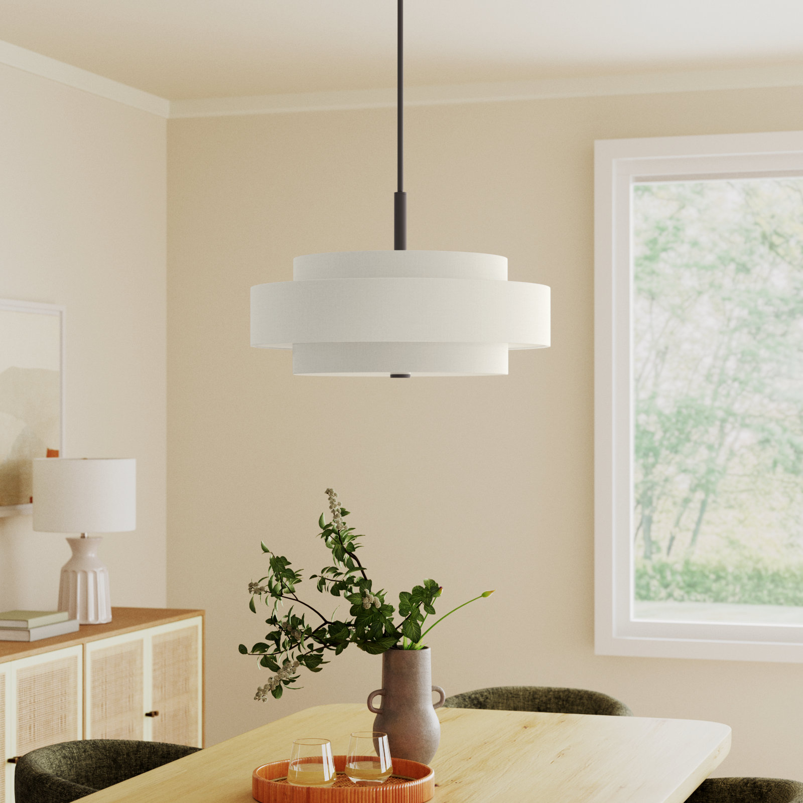 Flaire 5 - Light Shaded Drum Chandelier, English Bronze, Off-White