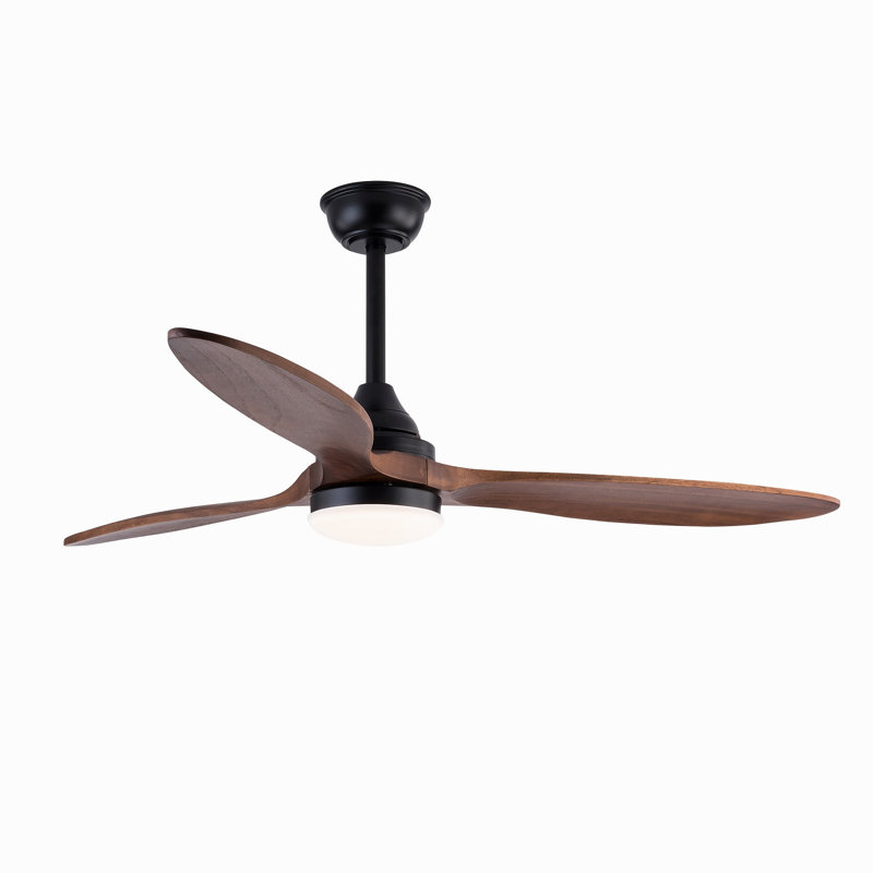Ventilateurs de plafond noirs chauds de 52 pouces avec lumières, DEL à intensité variable, 3 pales en bois massif, ventilateur de plafond avec moteur à courant continu réversible