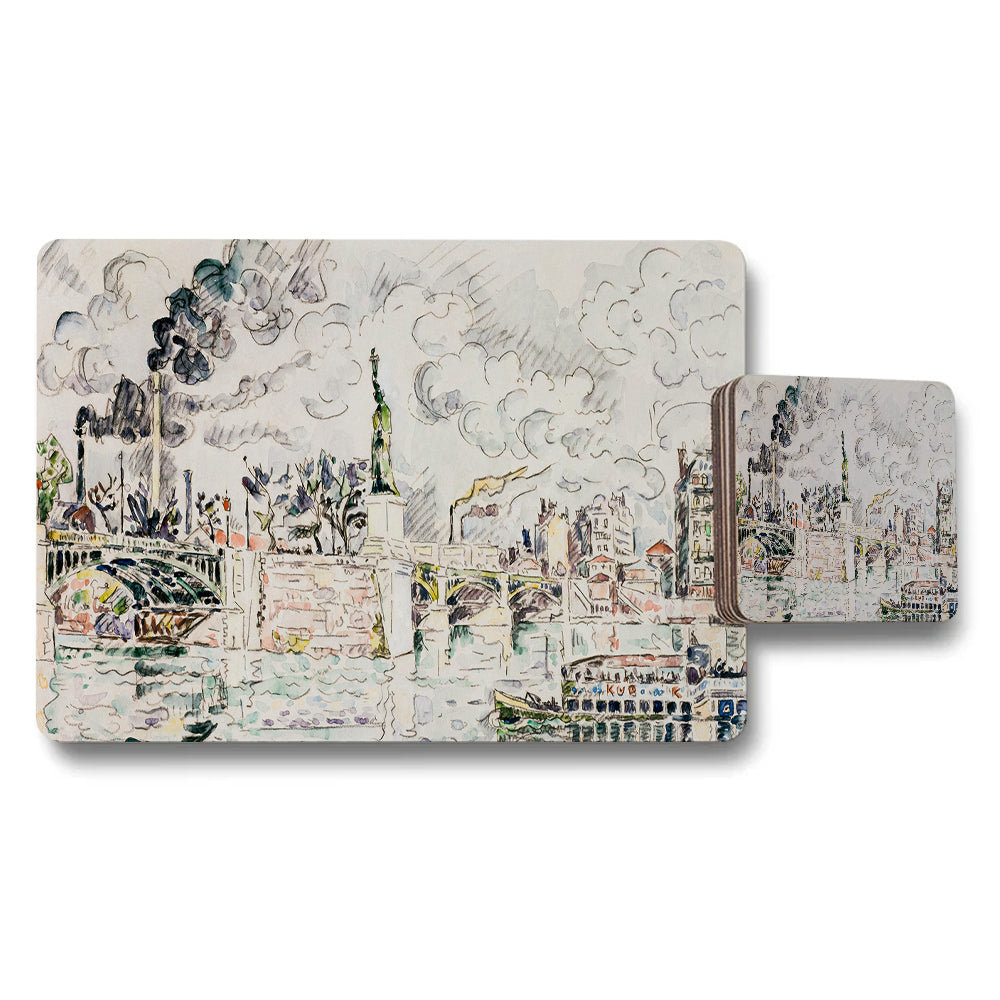 Watercolor Cityscape Placemat and Coaster Set for Dining Rooms