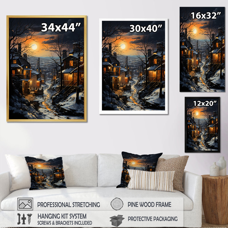 «Industrial Landscape Topaz Twilight», reproduction sur toile, Cadre doré simple, H 32 po x l 16 po x P 1 po