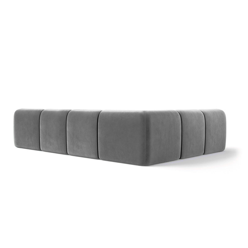 6 Seater Velvet Sofa & Chaise, Grey Velvet
