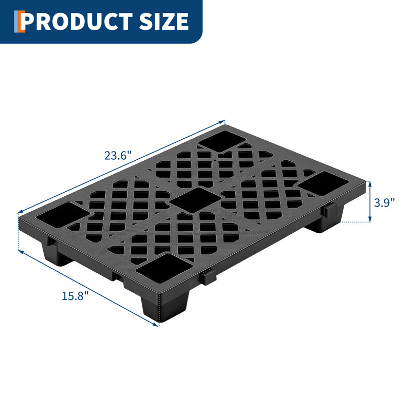 8-Pack 23.6" x 15.7" Heavy-Duty Plastic Pallets, Forkliftable, Stackable, Black, 8-piece set