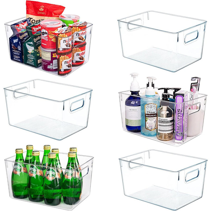 Ensemble de 6 bacs de rangement en plastique transparent, grand garde-manger et organisateurs polyvalents pour la cuisine, la salle de bain, le placard, le garage et le bureau