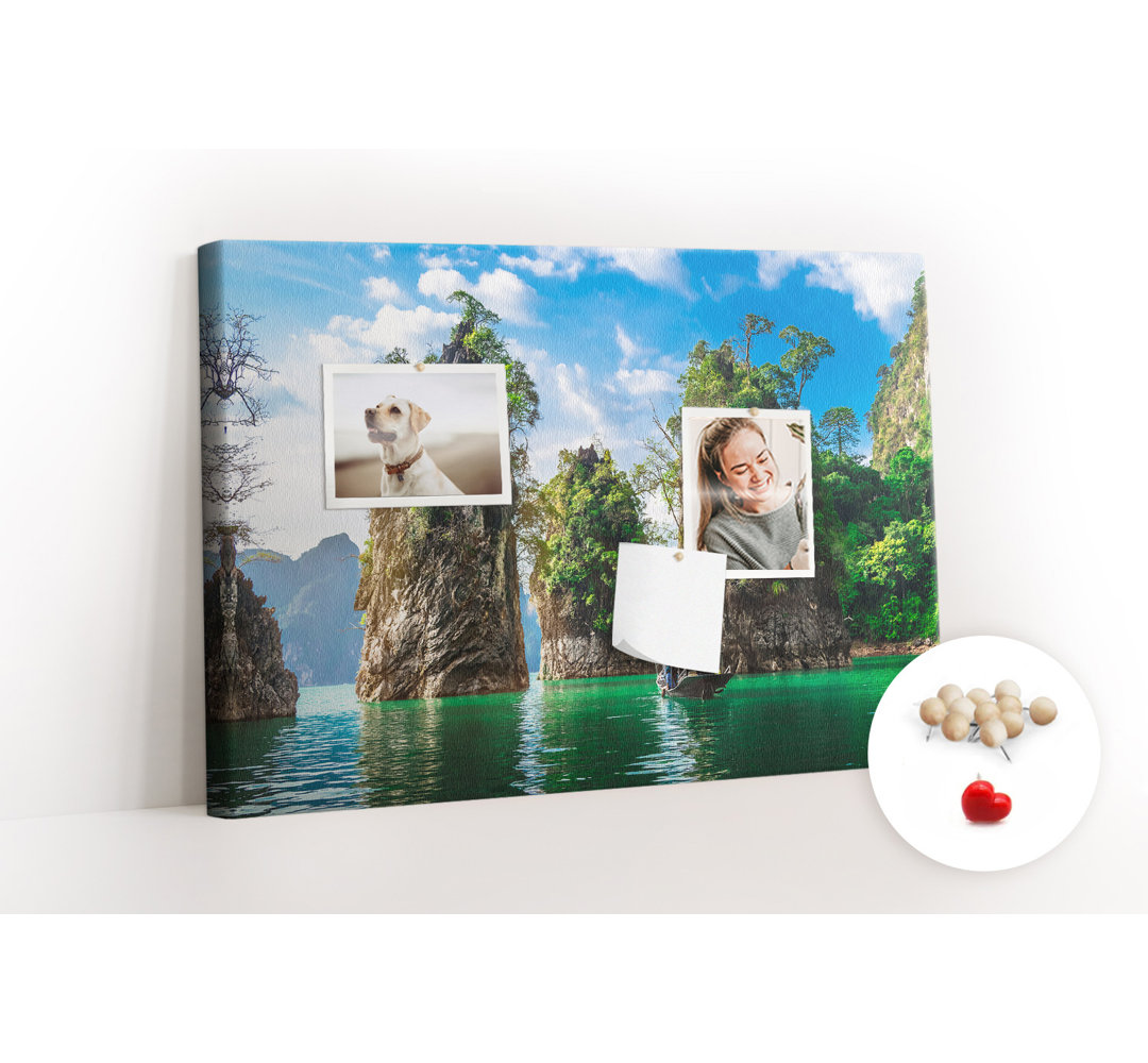 Wall Mounted bulletin board print home decor kitchen notice board home office corkboard Lake trees nature