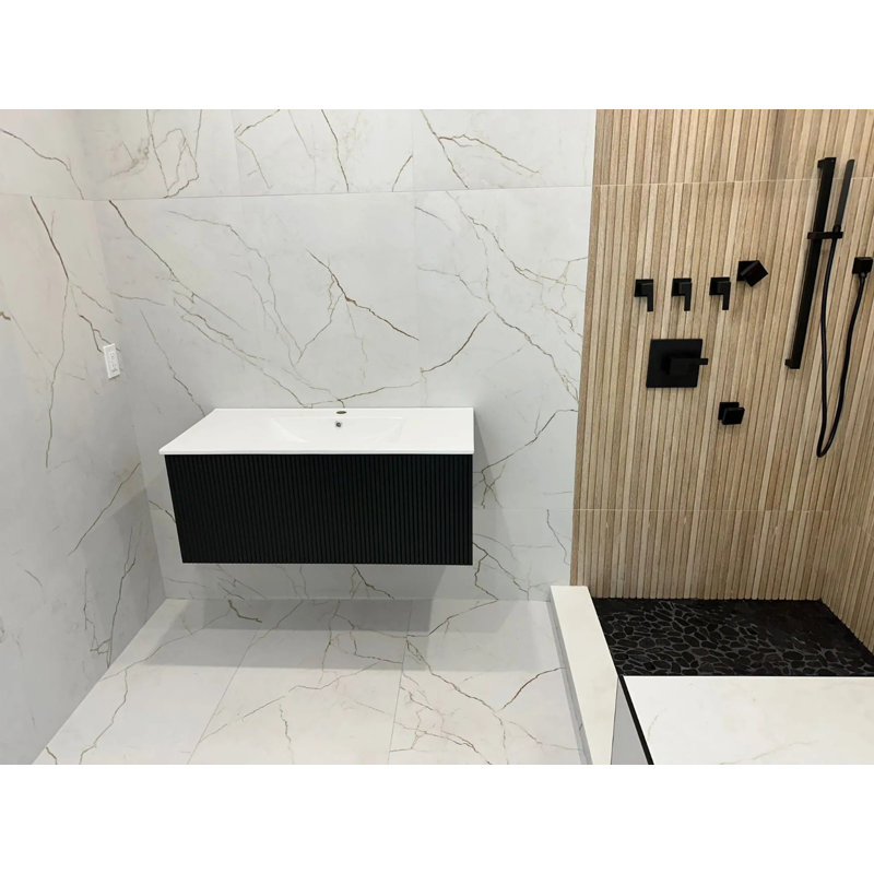 Ensemble de meuble-lavabo mural simple 32 po Aleemah, Noir