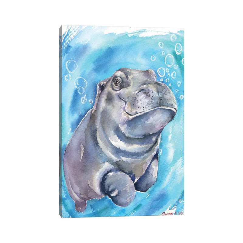 Hippo Baby I by George Dyachenko - Wrapped Canvas Painting, 20.32 cm H x 30.48 cm W