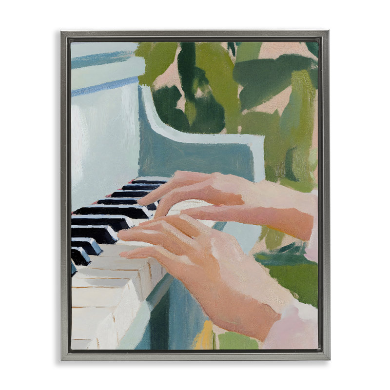 Piano mains dans un cadre flottant ensoleillé, design par The Prints Vibe, 31 x 25, Luster Gray Floater Framed