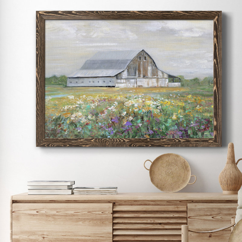 Country Fields - Cadre photo, reproduction d'art sur toile, H 31,5 po x l 23,5 po x P 1,5 po, Toile avec cadre en noyer