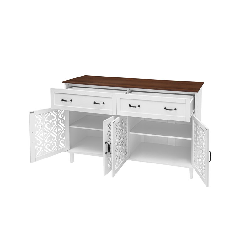 Buffet 59 po à 2 tiroirs avec portes à découpes géométriques 59 po