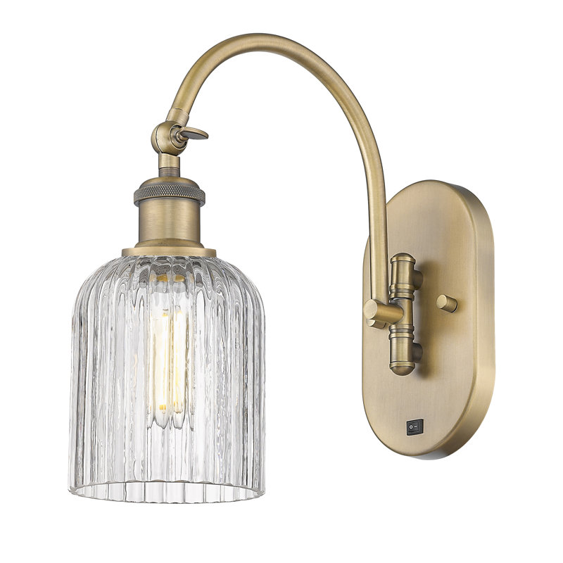 Fiennes Steel Armed Sconce, Brushed Brass, Clear