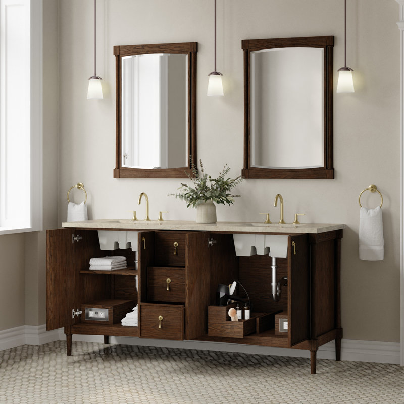 Kinnsden 72" W Double Vanity, Sable Oak, Tajnar Eclos