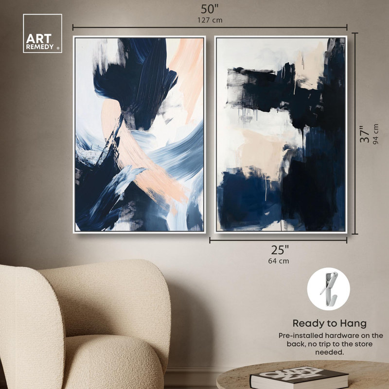 Ensemble de 2 toiles bleues, H 36 po x l 24 po, Cadre flottant blanc