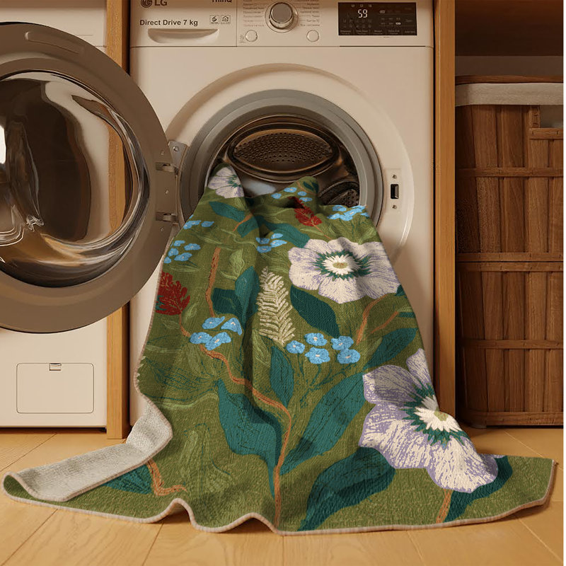 Tapis botanique brun lavable à la machine, Rectangle 8 pi x 12 pi