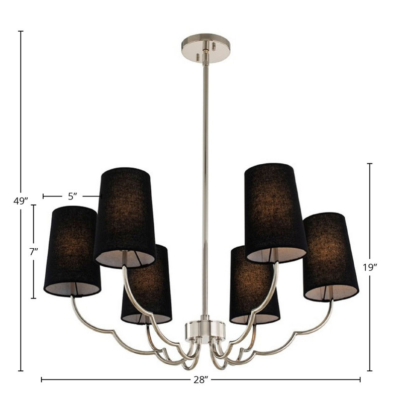 Sophia 6 LT Chandelier Kalco, Black, Sliver