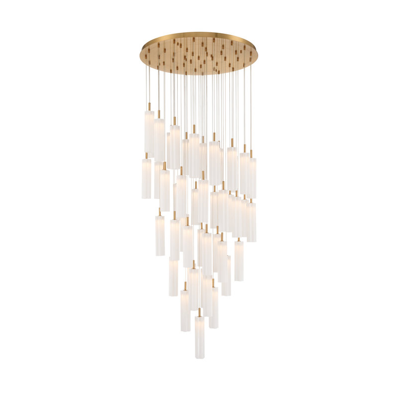 Luminaire suspendu à DEL 36 po Marguerite, 196.5" H x 36" W x 36" D, Blanc, Laiton vieilli