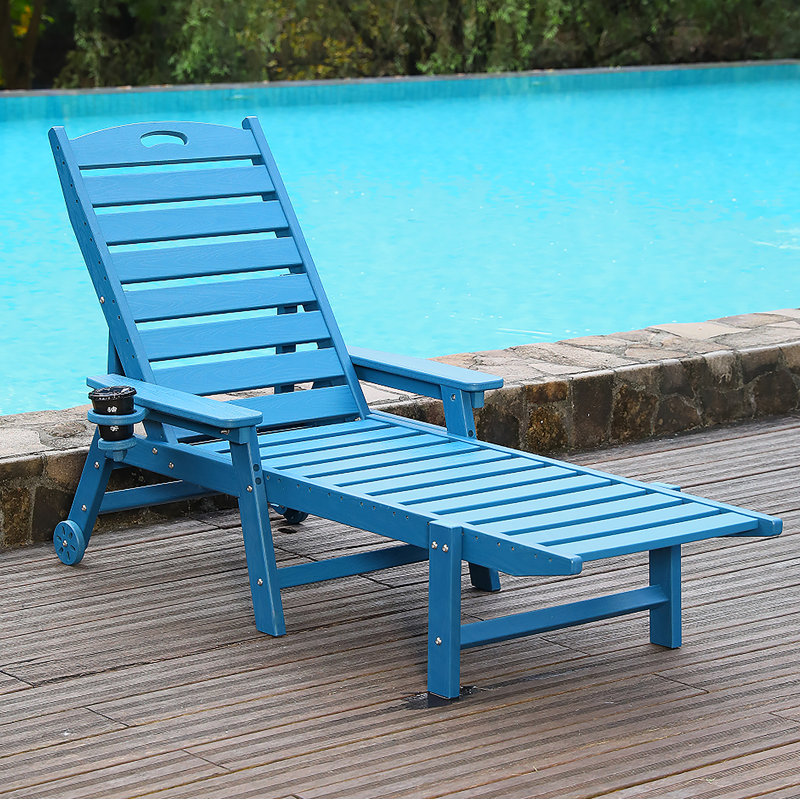 Outdoor Chaise Lounge With 4-Position Adjustable Backrest For Patio, Poolside, Deck, Navy Blue
