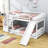 Twin Over Twin Wood Bunk Bed with Cabinet and Slide-1999314185