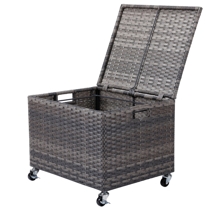 Gray Wicker Rolling File Storage Cabinet with Wheels
