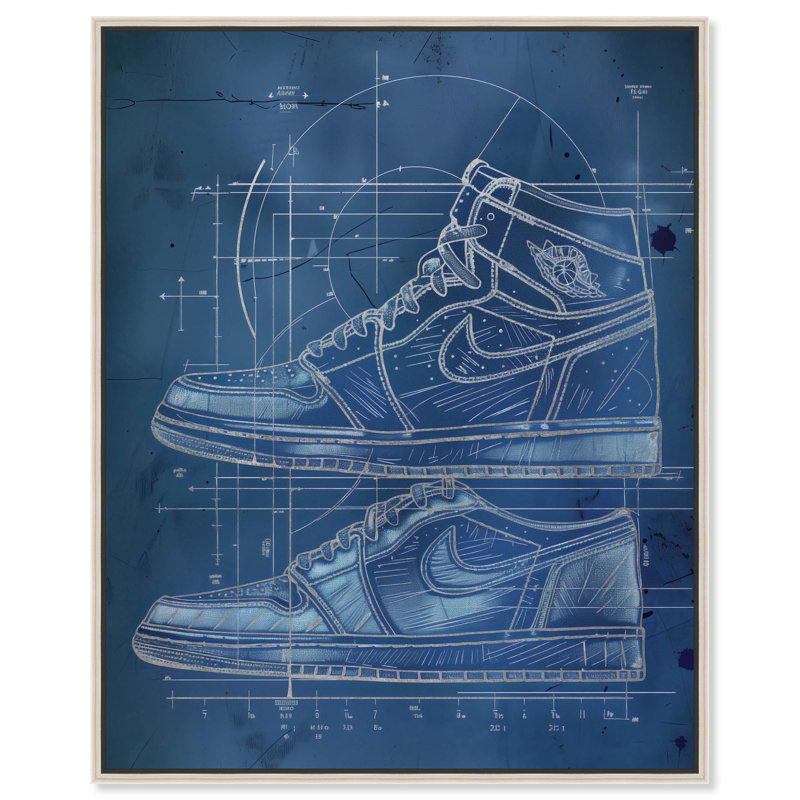 Toile tendance Blue Sneaker par Art Remedy, Encadrement argenté, H 25 po x l 21 po x P 2 po