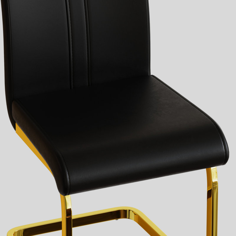 Lot de 2 chaises de salle à manger modernes en similicuir PU - Dossier haut, pieds en métal doré plaqué, pour cuisine, chambre, salon - Noir - 2