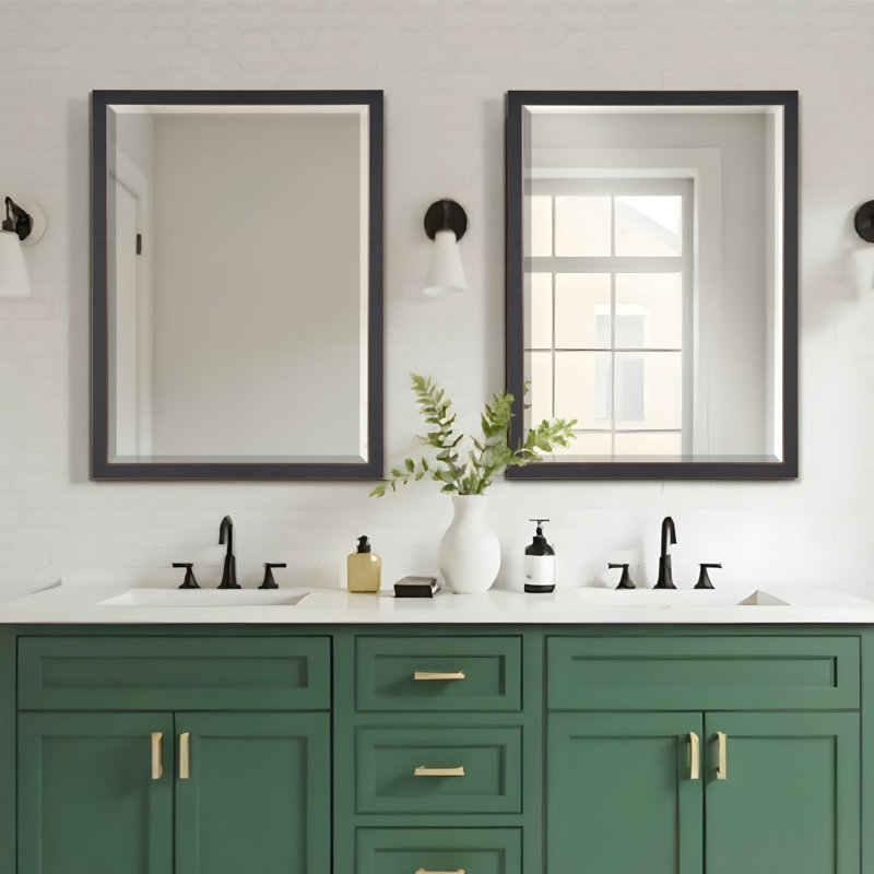 Black Metal Framed Modern Rectangular Wall Mirror with Oil Rubbed Bronze Trim - 40x30"