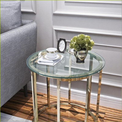 Plateau de table basse 36 po rond en verre trempé transparent - bord poli facile à nettoyer et sécuritaire